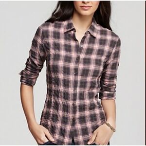 James Perse Plaid Tomboy Shirt Womens 2 (M) Flannel Button Up Lightweight Preppy